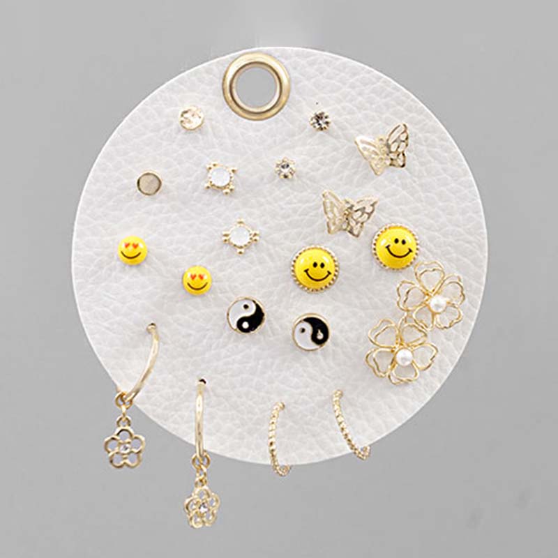 10 Piece Flower and Happy Face Earring Set