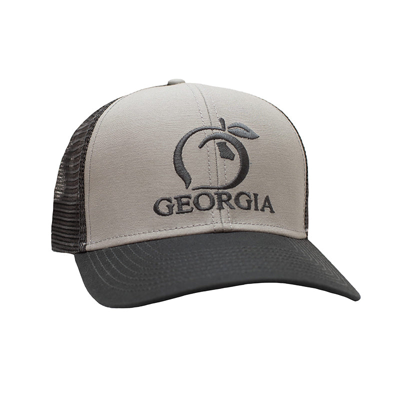 grey Georgia Peach Mesh Back Trucker Hat with grey stiching