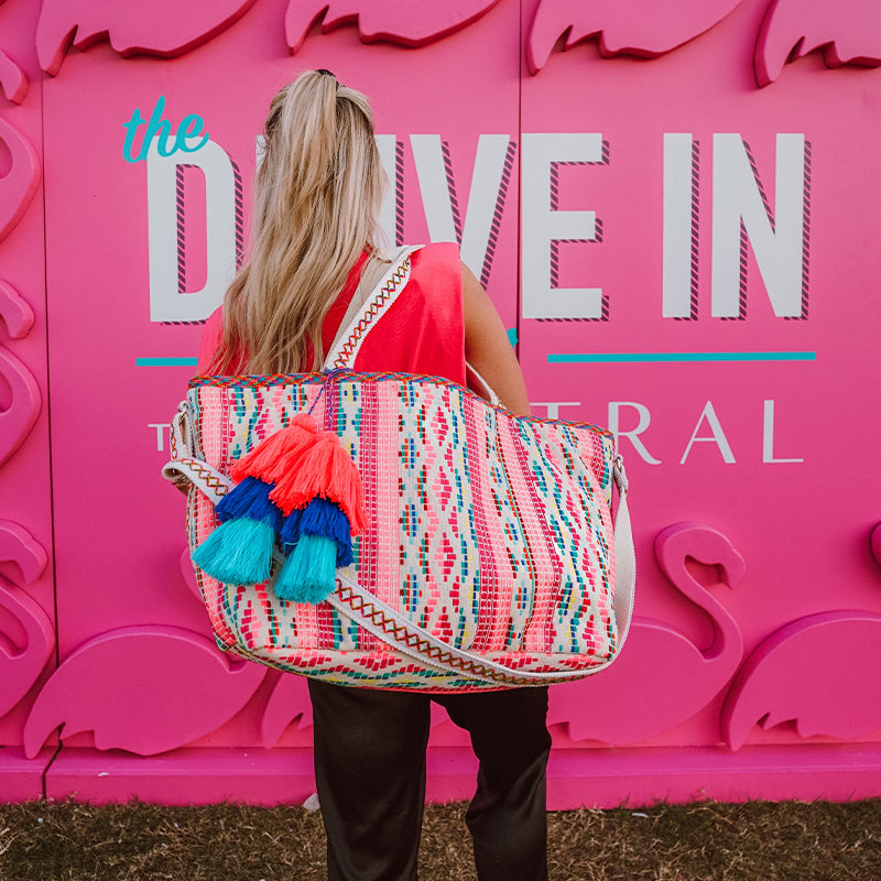 Pink &amp; Maroon Ikat Weekender Bag with Tassels