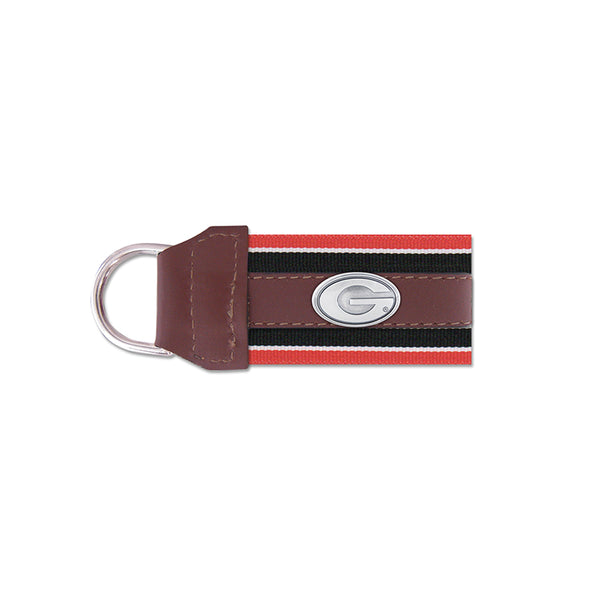 University of Georgia Metal G Leather Keychain Red and Black