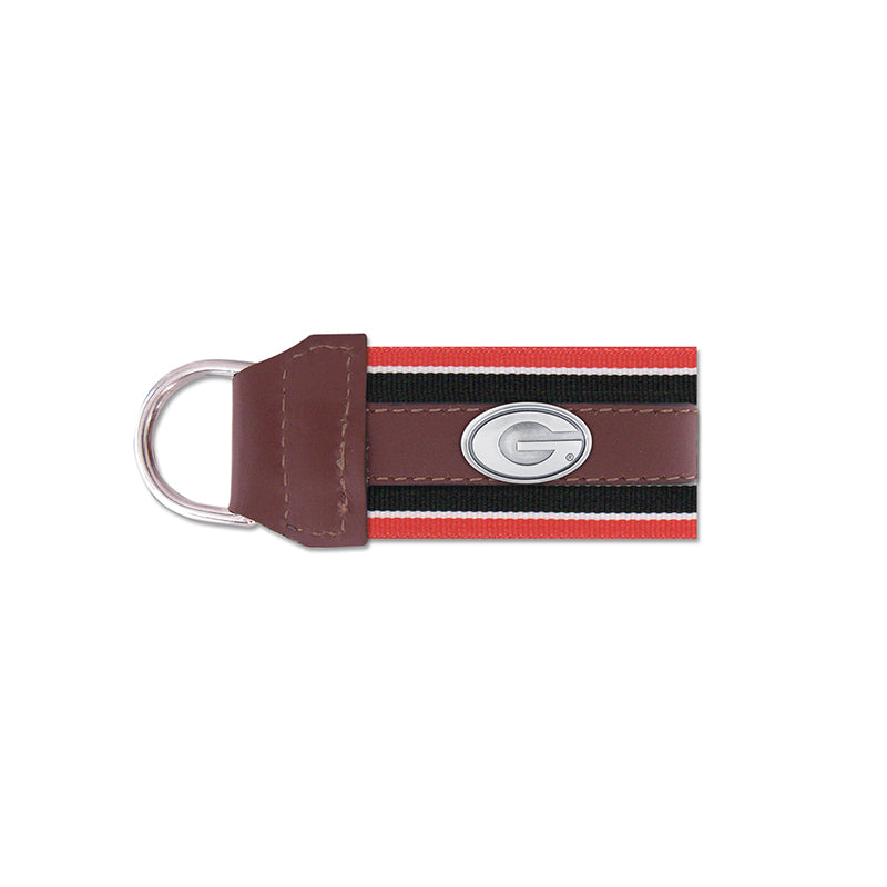 University of Georgia Metal G Leather Keychain Red and Black
