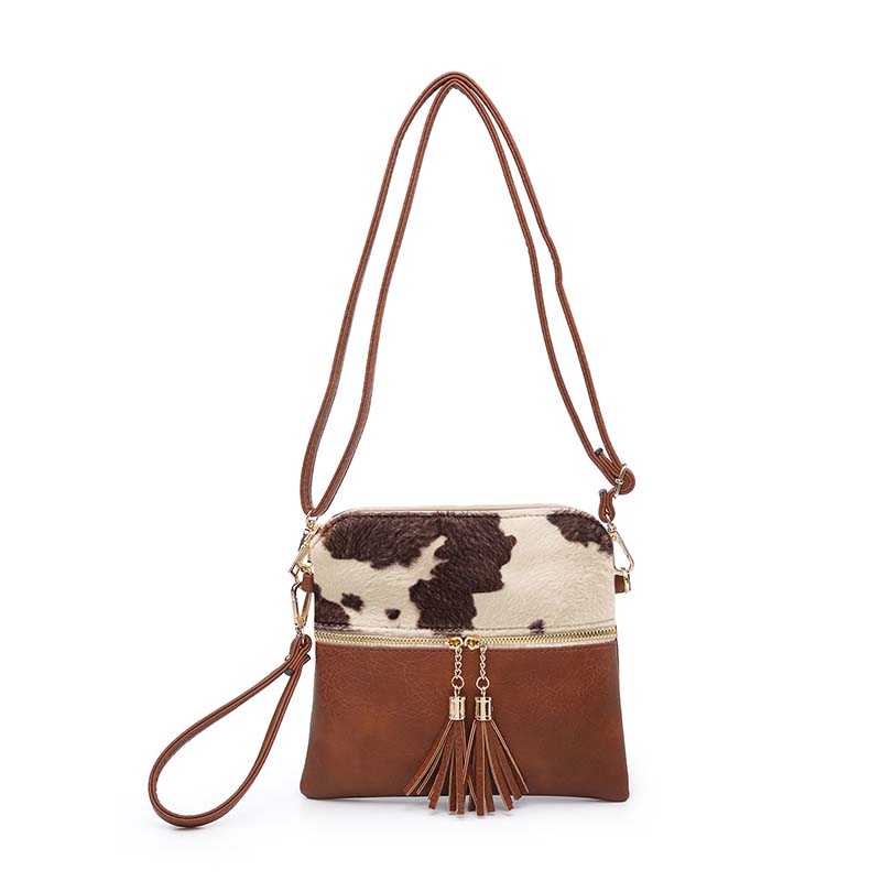 Cow and Brown Tara Crossbody with Tassel Detail