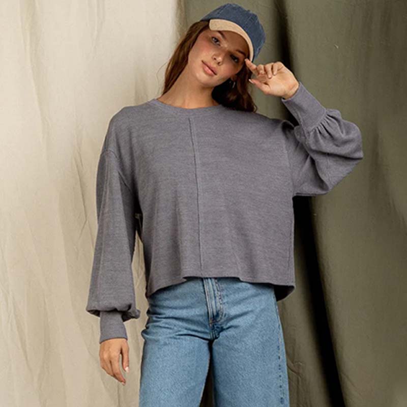 Long Sleeve Pullover Seam Front Top