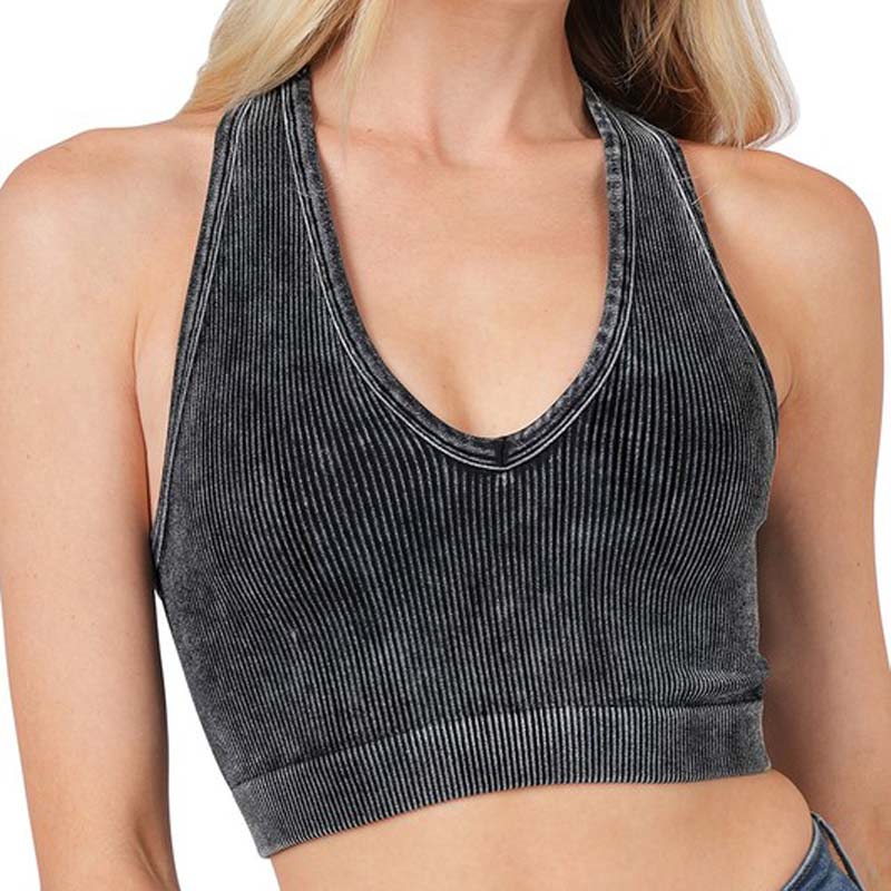 Washed Ribbed Cropped Racerback Tank