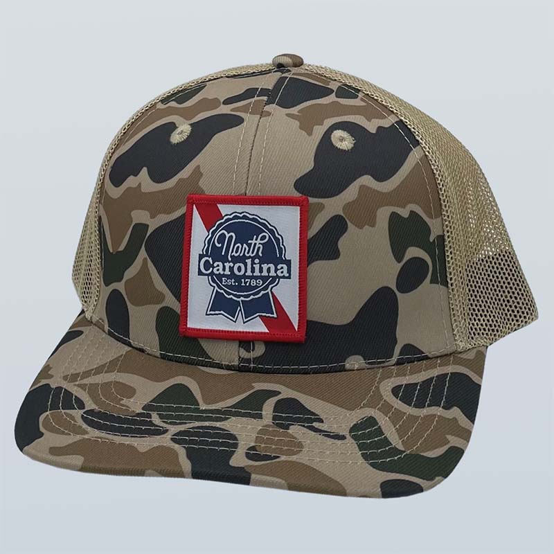 North Carolina Beer Label Trucker Hat in Camo