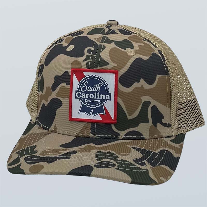 South Carolina Beer Label Trucker Hat in Camo
