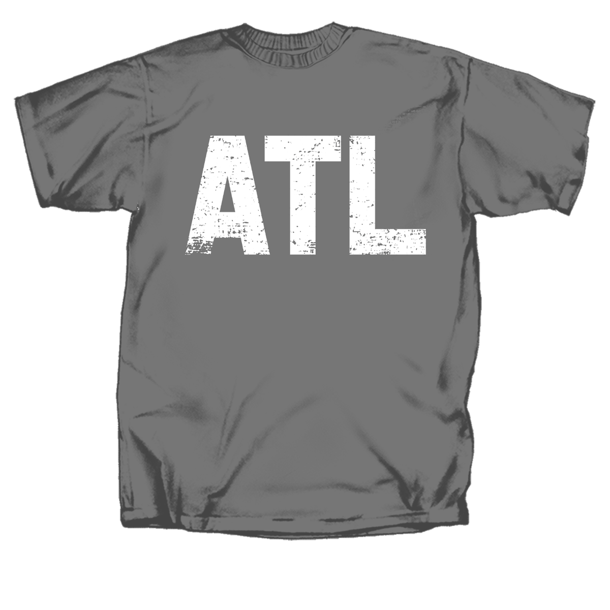 Distressed ATL Airport Code Short Sleeve T-Shirt in grey with white letters
