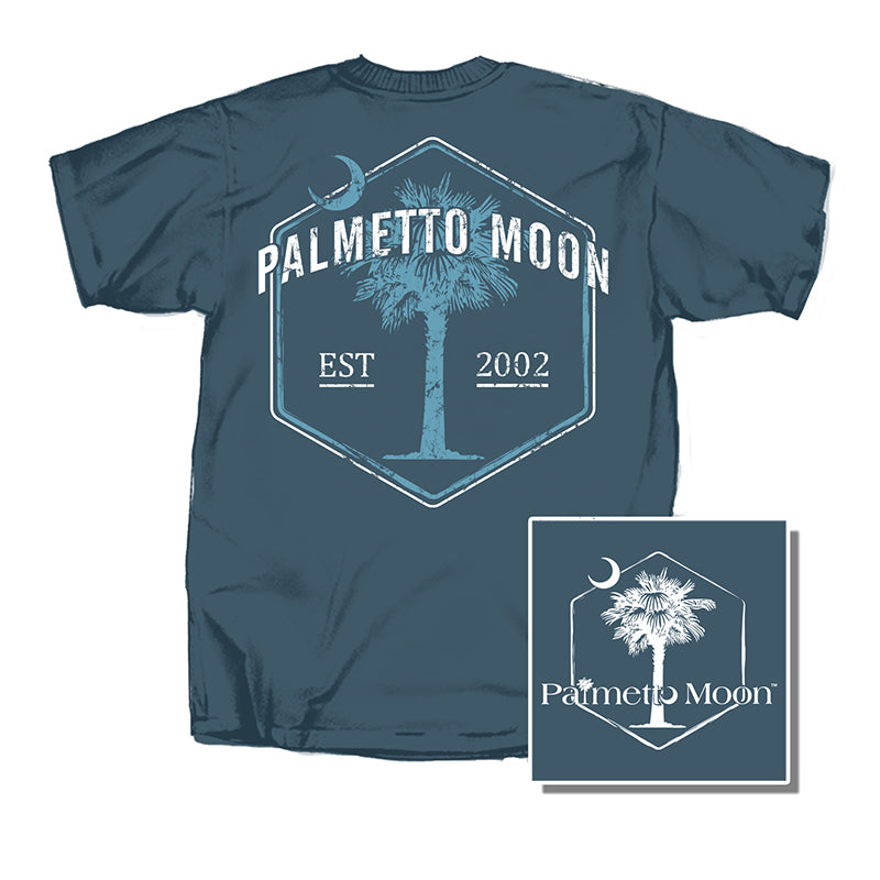 Palmetto Moon Hexagon Palmetto Tree Blue Short Sleeve T-Shirt