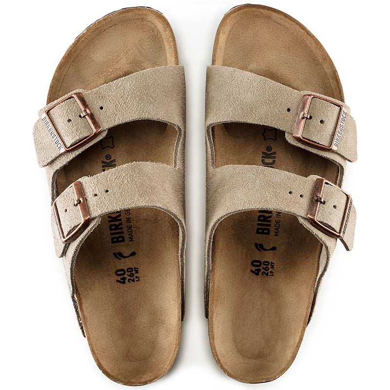 Birkenstock Arizona Suede Leather Sandals in Taupe Palmetto Moon