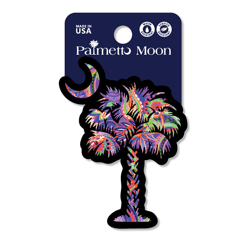Palm and Moon Rugged Sticker in paisly tie dye
