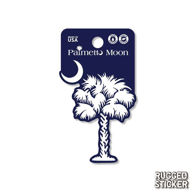 Palm and Moon Rugged Sticker in white
