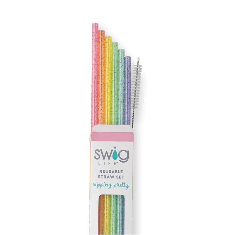 Rainbow Glitter Tall Straw Set