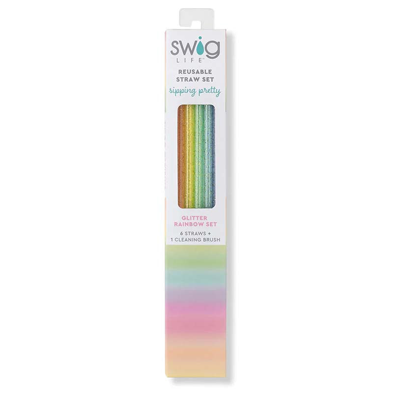 Rainbow Glitter Tall Straw Set