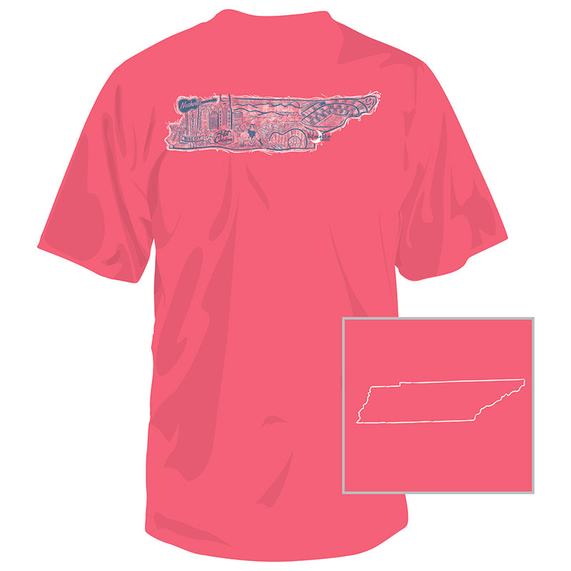Tennessee State Collage Short Sleeve T-Shirt in coral