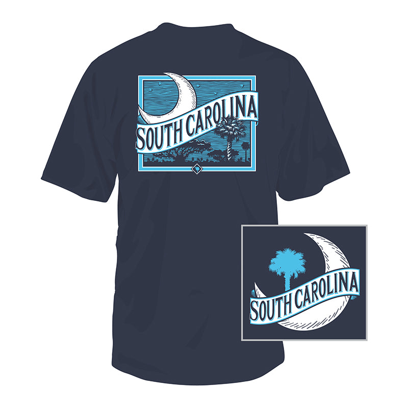 South Carolina Palm and Moon Short Sleeve Navy T-Shirt