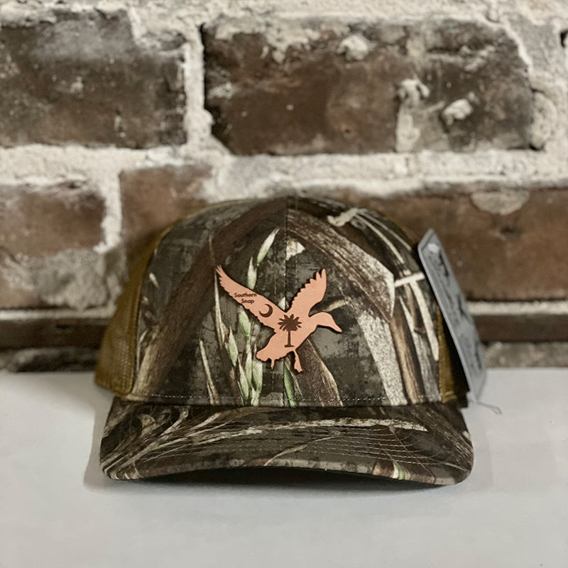 Southern Snap SC Palm Duck Leather Patch Hat in Camo