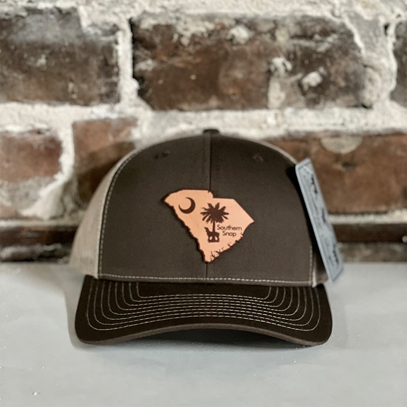 Southern Snap South Carolina Leather Patch Hat in Brown and Tan