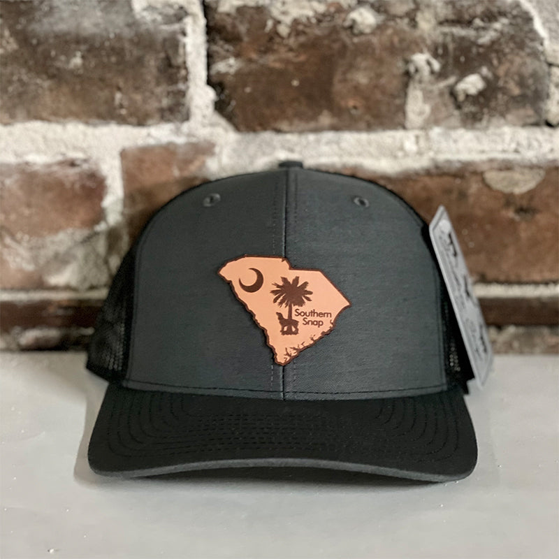 Southern Snap South Carolina Leather Patch Hat in Grey and Black
