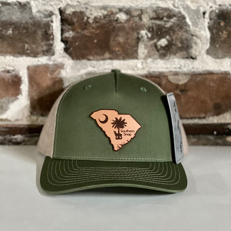 Southern Snap South Carolina Leather Patch Hat in Green and Tan