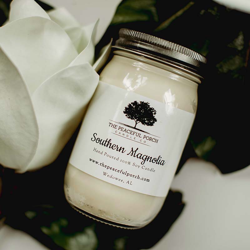The Peaceful Porch Southern Magnolia Jar 16oz Candle Palmetto Moon