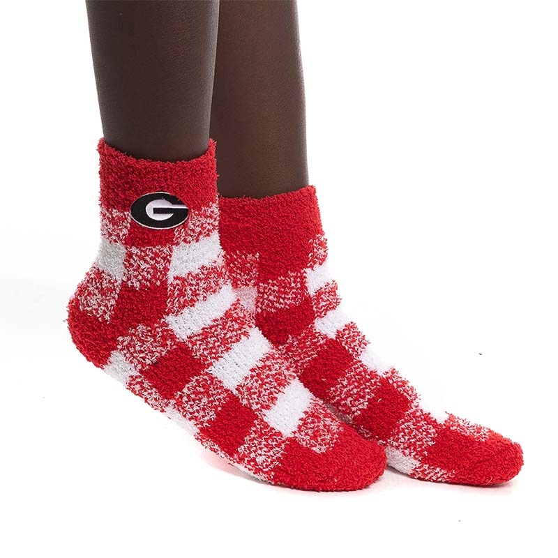 UGA Fuzzy Buffalo Check Socks