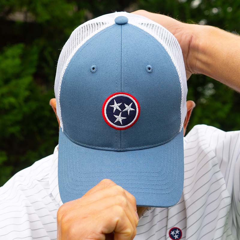Tristar Pro Mesh Hat in Stone Blue/Red
