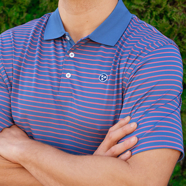 Tennessee Tri-Star Widestripe Polo In Washed Red & Navy