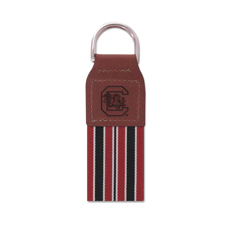 USC Stripe Ribbon with Leather Block C Key Fob
