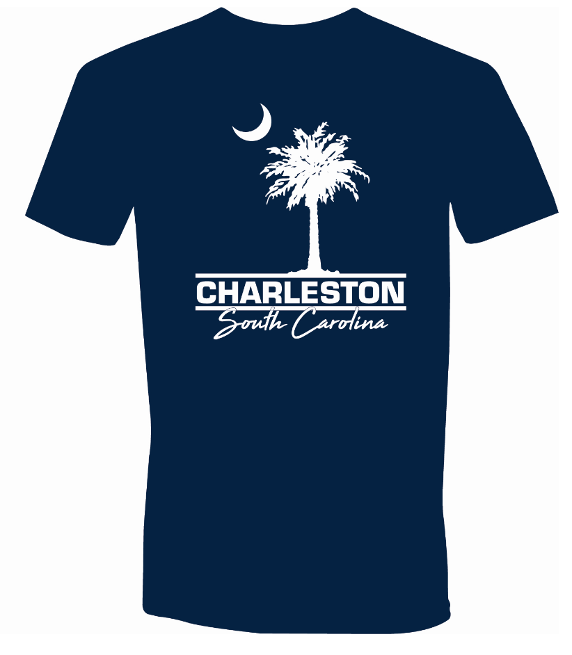 Charleston Palm Short Sleeve T-Shirt in navy with white logo